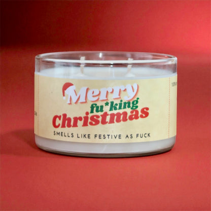 Lumânare parfumată din ceară de soia MERRY FU*KING CHRISTMAS cinnamon - apple pie - vanilla - cream 190g